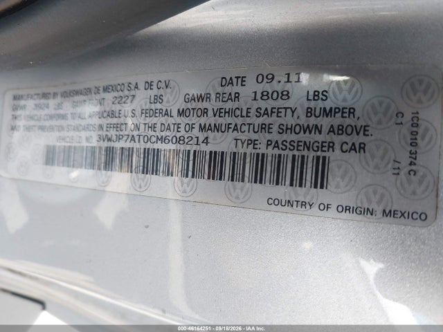 2012 Volkswagen Beetle 2.5l მანქანა იყიდება აუქციონზე, vin: 3VWJP7AT0CM608214, აუქციონის ნომერი: 46164251