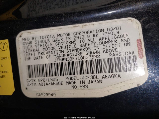 46164272 :رقم المزاد ، JTHBN30F710037532 vin ، 2001 Lexus Ls 430 مزاد بيع