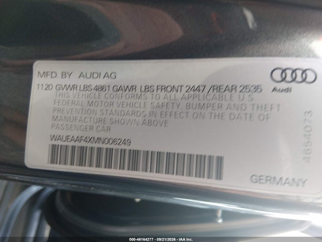 46164277 :رقم المزاد ، WAUEAAF4XMN006249 vin ، 2021 Audi A4 Premium Plus 45 Tfsi S Line Quattro S Tronic مزاد بيع