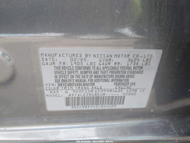 Aukcja sprzedaży 2025 Nissan Versa 1.6 S, vin: 3N1CN8DV4SL844120, numer aukcji: 46164290