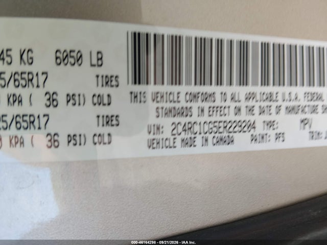 46164298 :رقم المزاد ، 2C4RC1CG5ER229204 vin ، 2014 Chrysler Town & Country Touring-l 30th Anniversary مزاد بيع