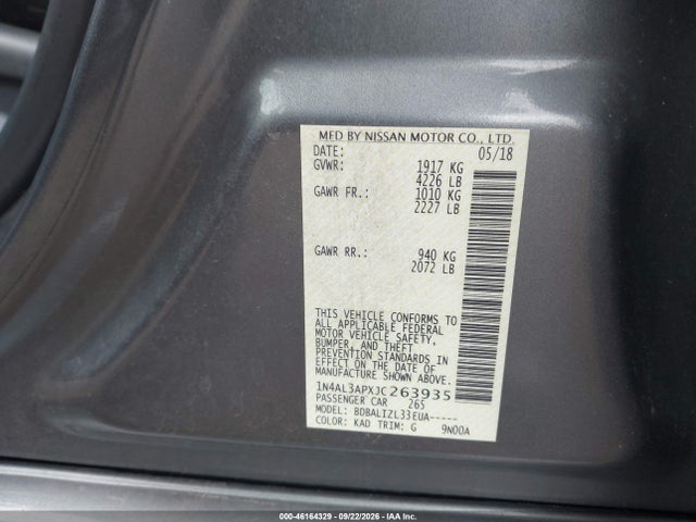 Продажа на аукционе авто 2018 Nissan Altima 2.5 Sv, vin: 1N4AL3APXJC263935, номер лота: 46164329