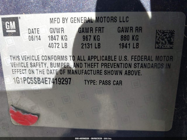 Chevrolet Cruze 1lt Auto 2014 1G1PC5SB4E7419297 Image 9