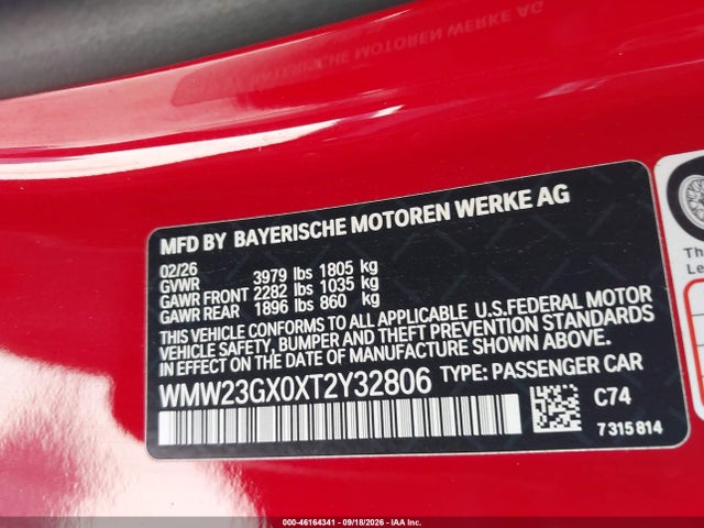 Продаж на аукціоні авто 2026 Mini Convertible, vin: WMW23GX0XT2Y32806, номер лоту: 46164341