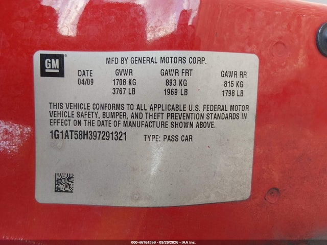 46164399 :رقم المزاد ، 1G1AT58H397291321 vin ، 2009 Chevrolet Cobalt Lt مزاد بيع