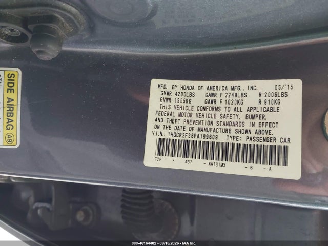 Продаж на аукціоні авто 2015 Honda Accord Lx, vin: 1HGCR2F38FA199609, номер лоту: 46164402