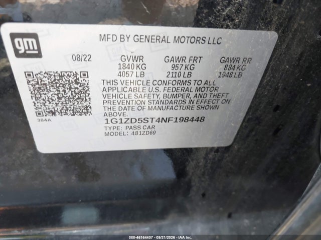 Продаж на аукціоні авто 2022 Chevrolet Malibu Fwd Lt, vin: 1G1ZD5ST4NF198448, номер лоту: 46164407