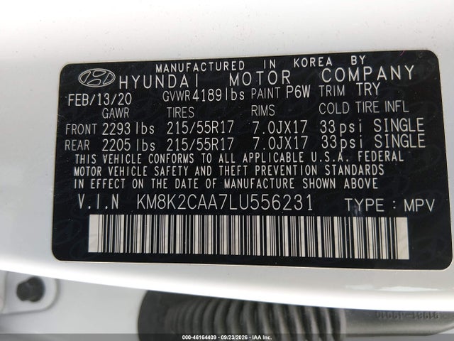Продажа на аукционе авто 2020 Hyundai Kona Sel, vin: KM8K2CAA7LU556231, номер лота: 46164409