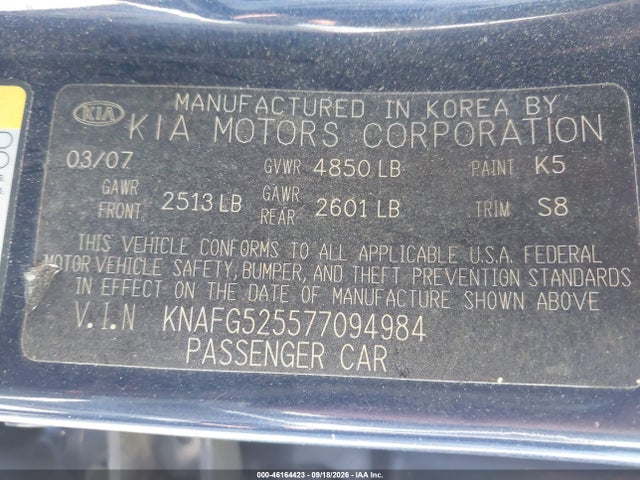 46164423 :رقم المزاد ، KNAFG525577094984 vin ، 2007 Kia Rondo Lx مزاد بيع