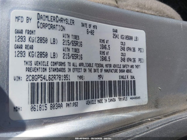 Продаж на аукціоні авто 2002 Chrysler Town & Country Lxi, vin: 2C8GP54L62R781951, номер лоту: 46164433