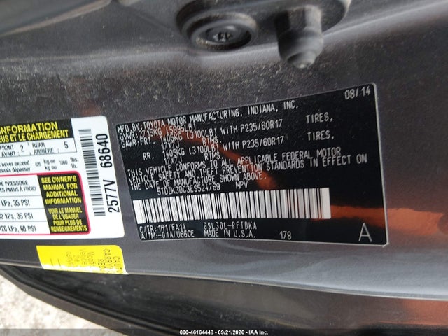 Aukcja sprzedaży 2014 Toyota Sienna L V6 7 Passenger, vin: 5TDZK3DC3ES524769, numer aukcji: 46164448