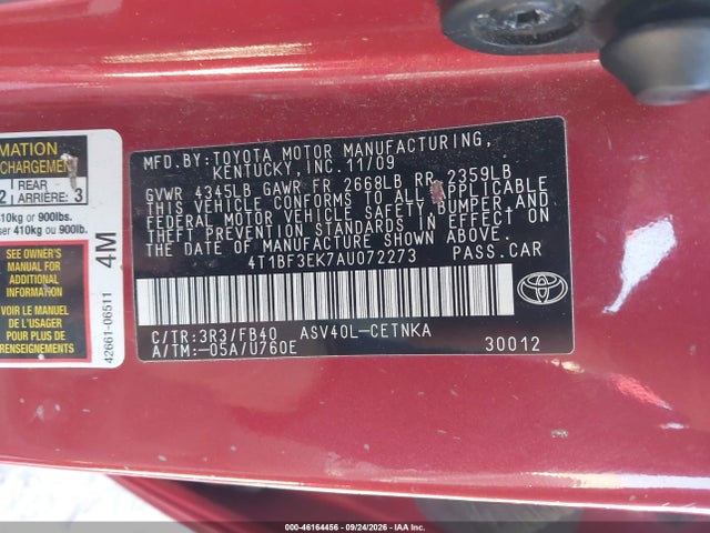 Продажа на аукционе авто 2010 Toyota Camry Le, vin: 4T1BF3EK7AU072273, номер лота: 46164456