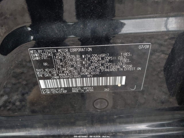 46164463 :رقم المزاد ، JTMBF33V895014843 vin ، 2009 Toyota Rav4 مزاد بيع