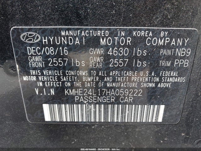 Продаж на аукціоні авто 2017 Hyundai Sonata Hybrid Se, vin: KMHE24L17HA059222, номер лоту: 46164465