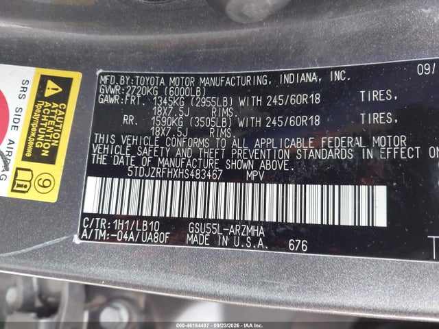 Toyota Highlander Xle 2017 5TDJZRFHXHS483467 Image 9