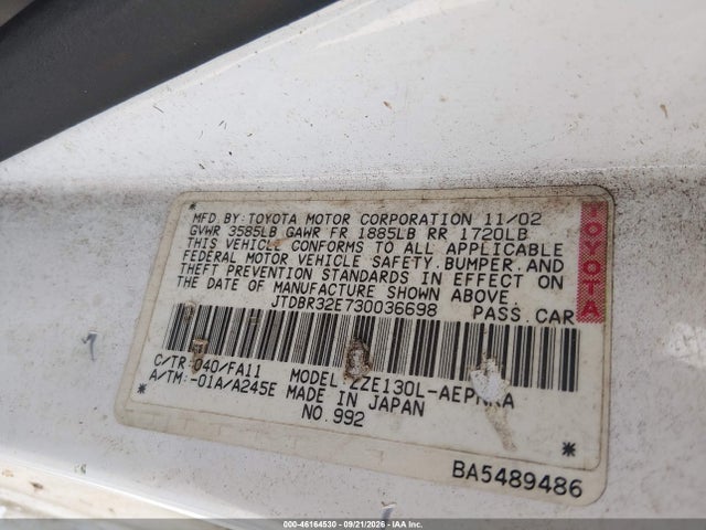Продажа на аукционе авто 2003 Toyota Corolla Ce/le, vin: JTDBR32E730036698, номер лота: 46164530