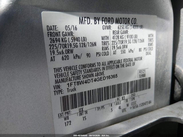 Aukcja sprzedaży 2016 Ford F-450 Xl, vin: 1FT8W4DT4GED16365, numer aukcji: 46164548