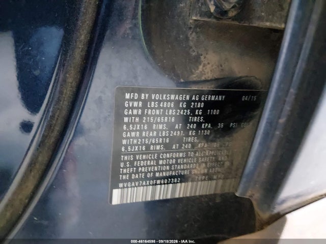 2015 Volkswagen Tiguan S მანქანა იყიდება აუქციონზე, vin: WVGAV7AX0FW607382, აუქციონის ნომერი: 46164598