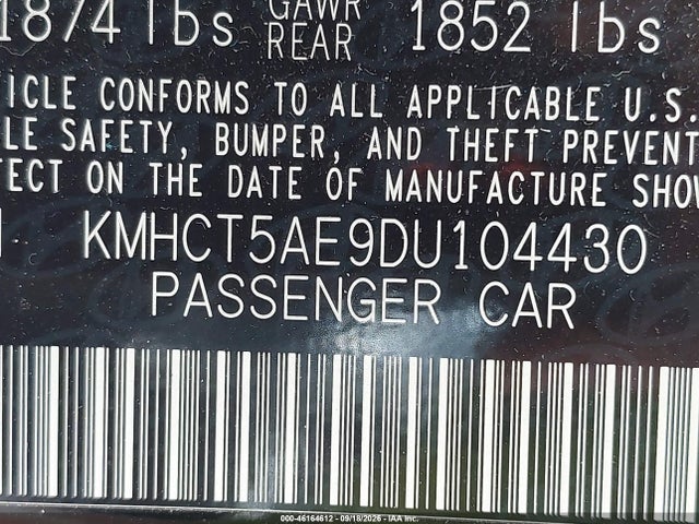 2013 Hyundai Accent Gs მანქანა იყიდება აუქციონზე, vin: KMHCT5AE9DU104430, აუქციონის ნომერი: 46164612