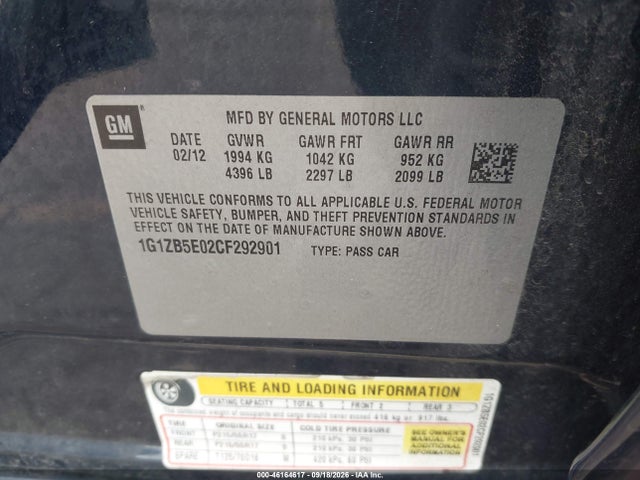 Продаж на аукціоні авто 2012 Chevrolet Malibu Ls, vin: 1G1ZB5E02CF292901, номер лоту: 46164617