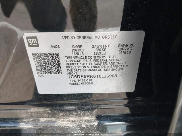 Aukcja sprzedaży 2026 Cadillac Ct4 Luxury Rwd, vin: 1G6DA5RK6T0116908, numer aukcji: 46164618