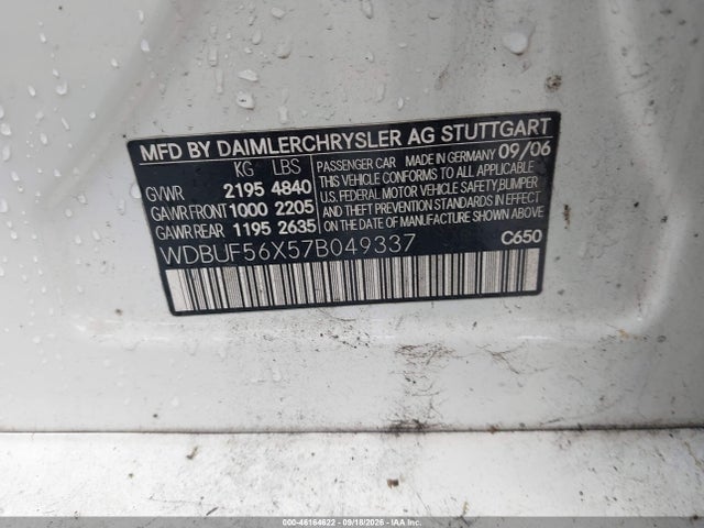 Aukcja sprzedaży 2007 Mercedes-benz E 350, vin: WDBUF56X57B049337, numer aukcji: 46164622
