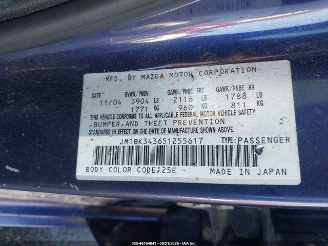 46164641 :رقم المزاد ، JM1BK343651255617 vin ، 2005 Mazda Mazda3 S مزاد بيع