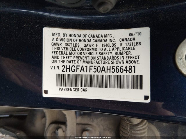 Продажа на аукционе авто 2010 Honda Civic Lx, vin: 2HGFA1F50AH566481, номер лота: 46164652
