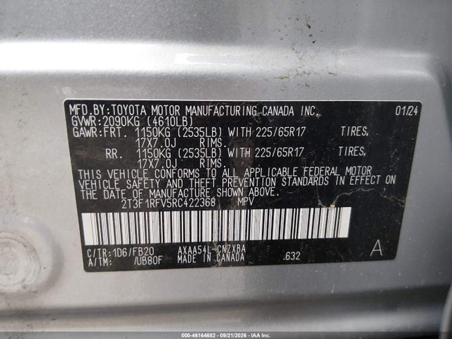 Продаж на аукціоні авто 2024 Toyota Rav4 Le, vin: 2T3F1RFV5RC422368, номер лоту: 46164682