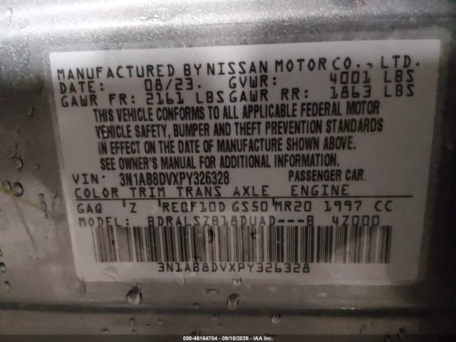 46164704 :رقم المزاد ، 3N1AB8DVXPY326328 vin ، 2023 Nissan Sentra Sr Xtronic Cvt مزاد بيع
