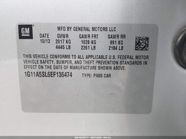 Продажа на аукционе авто 2014 Chevrolet Malibu 1fl, vin: 1G11A5SL6EF136474, номер лота: 46164711