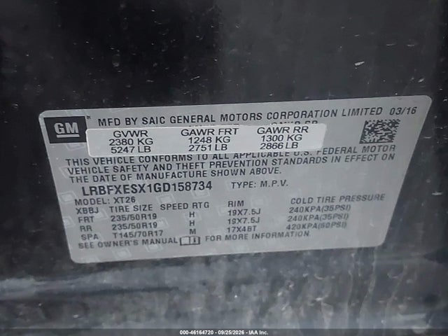 Продажа на аукционе авто 2016 Buick Envision Premium I, vin: LRBFXESX1GD158734, номер лота: 46164720