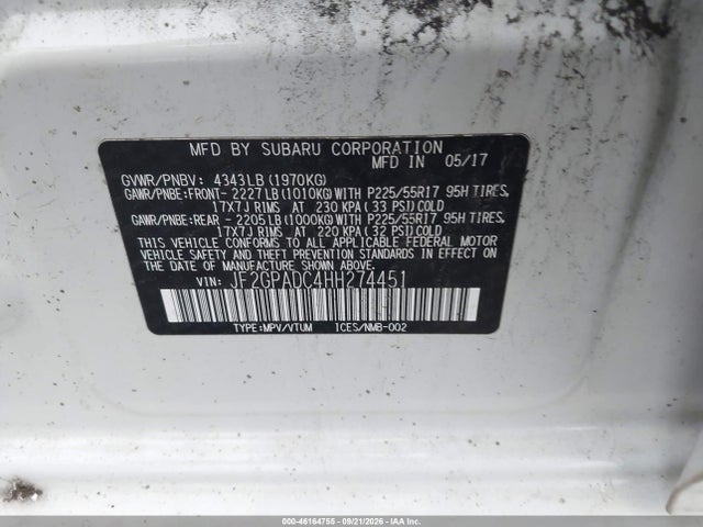 Продаж на аукціоні авто 2017 Subaru Crosstrek 2.0i Premium, vin: JF2GPADC4HH274451, номер лоту: 46164755