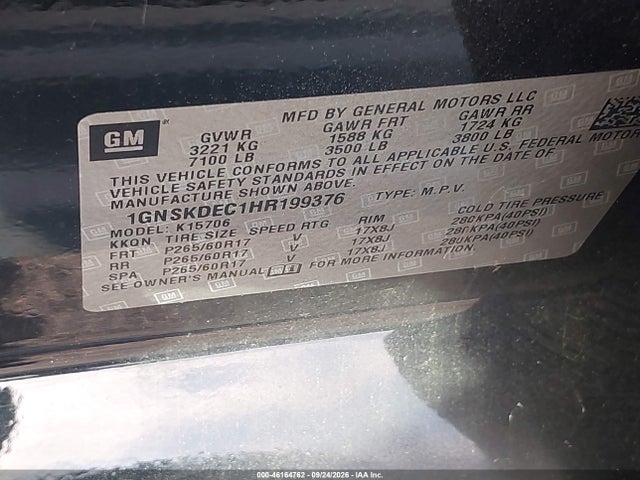 Aukcja sprzedaży 2017 Chevrolet Tahoe Commercial Fleet, vin: 1GNSKDEC1HR199376, numer aukcji: 46164762