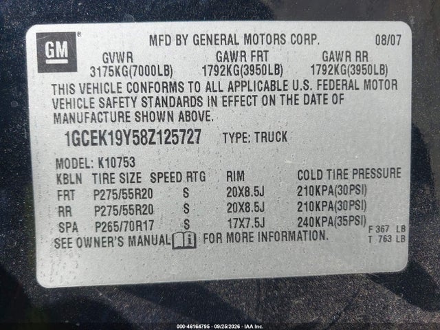 Продажа на аукционе авто 2008 Chevrolet Silverado 1500 Lt2, vin: 1GCEK19Y58Z125727, номер лота: 46164795