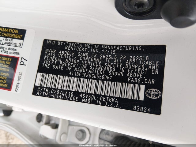 Продаж на аукціоні авто 2016 Toyota Camry Xle, vin: 4T1BF1FK9GU556067, номер лоту: 46164802