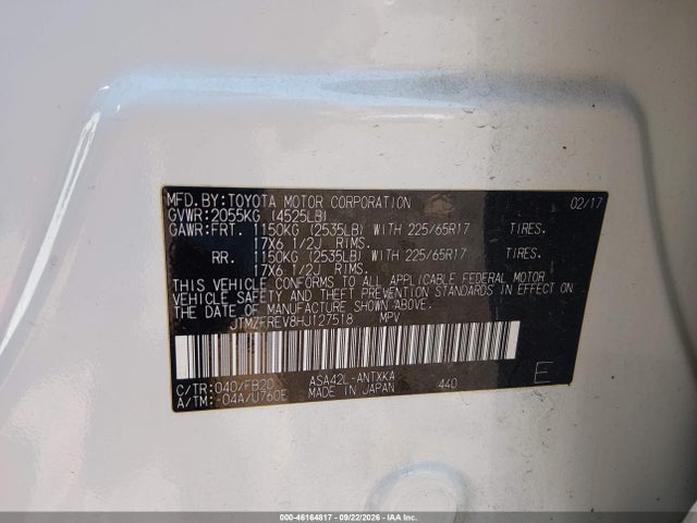 2017 Toyota Rav4 Le მანქანა იყიდება აუქციონზე, vin: JTMZFREV8HJ127518, აუქციონის ნომერი: 46164817