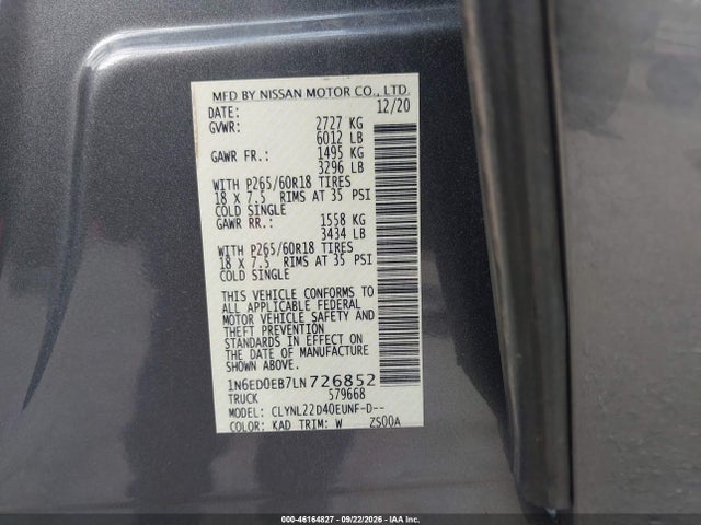 Продаж на аукціоні авто 2020 Nissan Frontier, vin: 1N6ED0EB7LN726852, номер лоту: 46164827