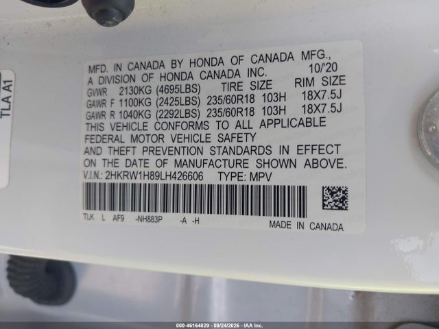 Aukcja sprzedaży 2020 Honda Cr-v 2wd Ex-l, vin: 2HKRW1H89LH426606, numer aukcji: 46164829