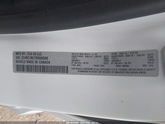 Aukcja sprzedaży 2025 Chrysler Pacifica Select, vin: 2C4RC1BG7SR556586, numer aukcji: 46164840
