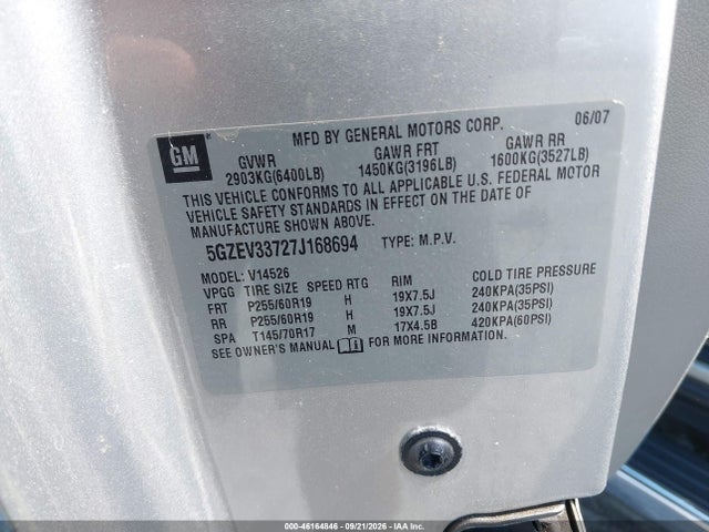 Продажа на аукционе авто 2007 Saturn Outlook Xr, vin: 5GZEV33727J168694, номер лота: 46164846
