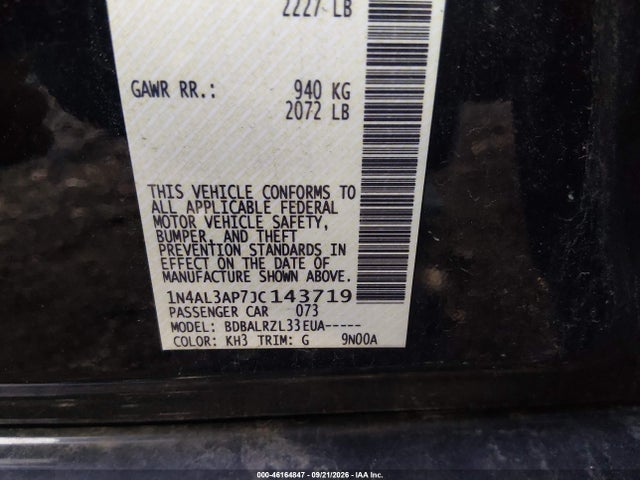 46164847 :رقم المزاد ، 1N4AL3AP7JC143719 vin ، 2018 Nissan Altima 2.5 Sl مزاد بيع