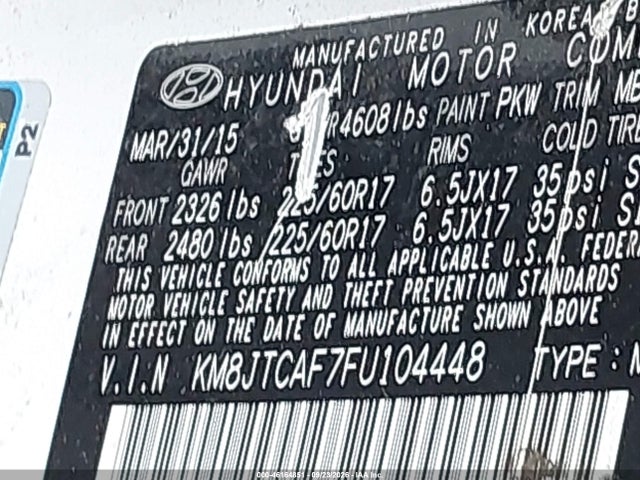 Продажа на аукционе авто 2015 Hyundai Tucson Gls, vin: KM8JTCAF7FU104448, номер лота: 46164851