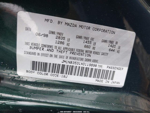 Продаж на аукціоні авто 1999 Mazda Mx-5 Miata Leather Pkg/popular Equipment Pkg/sports Pkg/touring Pkg, vin: JM1NB3531X0119898, номер лоту: 46164857