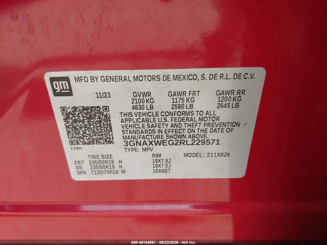 46164861 :رقم المزاد ، 3GNAXWEG2RL229571 vin ، 2024 Chevrolet Equinox Awd Rs مزاد بيع