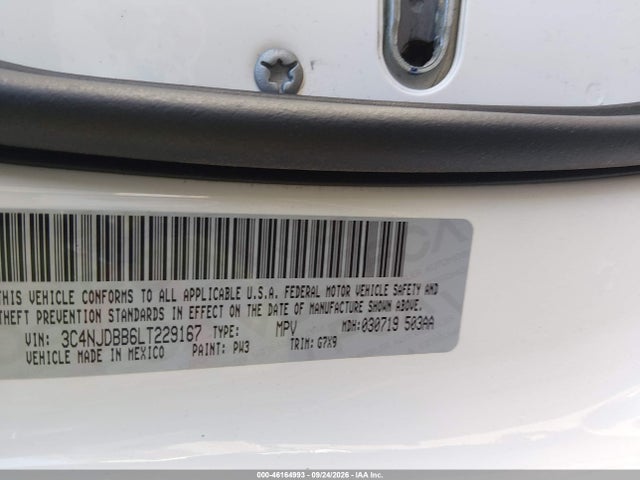 46164993 :رقم المزاد ، 3C4NJDBB6LT229167 vin ، 2020 Jeep Compass Latitude 4x4 مزاد بيع