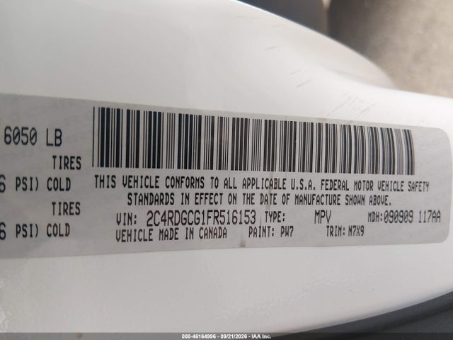 Aukcja sprzedaży 2015 Dodge Grand Caravan Sxt, vin: 2C4RDGCG1FR516153, numer aukcji: 46164996