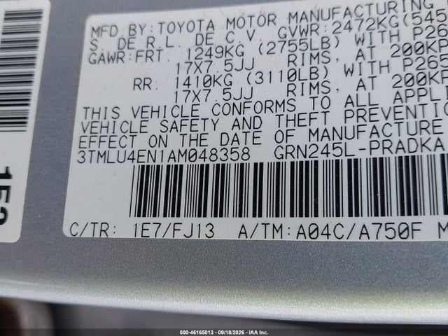 2010 Toyota Tacoma Base V6 მანქანა იყიდება აუქციონზე, vin: 3TMLU4EN1AM048358, აუქციონის ნომერი: 46165013
