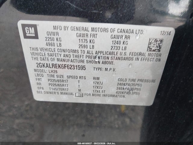 Продаж на аукціоні авто 2015 Gmc Terrain Sle-2, vin: 2GKALREK6F6231595, номер лоту: 46165027