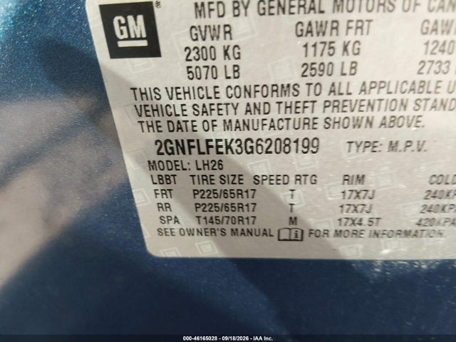 2016 Chevrolet Equinox Lt მანქანა იყიდება აუქციონზე, vin: 2GNFLFEK3G6208199, აუქციონის ნომერი: 46165028